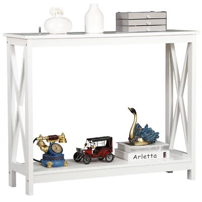 39'' Durable Console Table 2-Tier Sofa Entryway Table X-shaped with Shelf White - Image 1 of 4