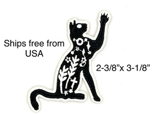 Embroidered black cat punk gothic cross iron/sew-on Halloween trucker hat patch - Picture 1 of 2