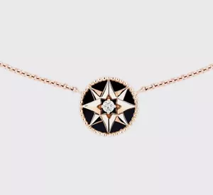 Lady DIOR Rose De Vents Onyx Rose Gold Plated Crystal Fashion Necklace Pendant - Picture 1 of 7