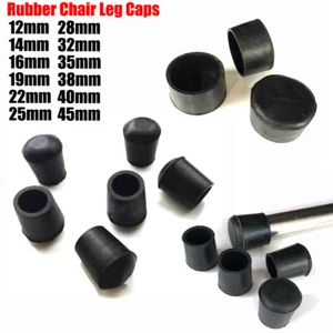 Black Rubber Chair Table Feet Stick Pipe Tubing End Cover Caps 12mm to 45mm - Picture 1 of 12