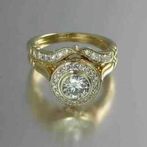 2Ct Lab Created Diamond Women's Bridal Set Engagement Ring 14k Yellow Gold Over - Picture 1 of 5