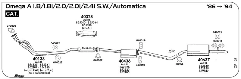 MARMITTA CENTRALE PER OPEL Omega A 1.8/1.8i/2.0/2.0i/2.4i S.W./Auto Cat 1986/199 - Imagen 1 de 1