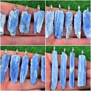 Blue Kyanite Natural Crystal Pendant Necklace Jewellery 2-3-4cm UK Quick Postage - Foto 1 di 13