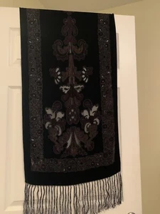 Velvet Laser-cut Wrap/Shawl Black with Taupe and Rose Accents embelished - Picture 1 of 5