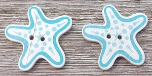 2 Starfish Sewing Buttons Crafting Flat Wood 2 Hole 1.25" - Picture 1 of 2