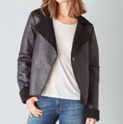 Nueva chaqueta de terciopelo de Graham & Spencer para mujer mediana negra imitación gamuza Sherpa Foto 1 de 4