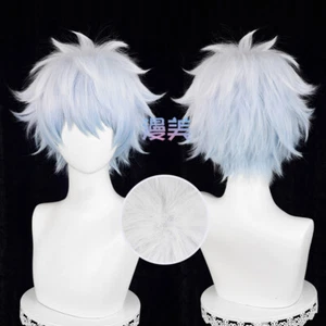Anime Gintama Gintoki Sakata Cosplay Wig Light White Blue Mixed Party Hair - Picture 1 of 6