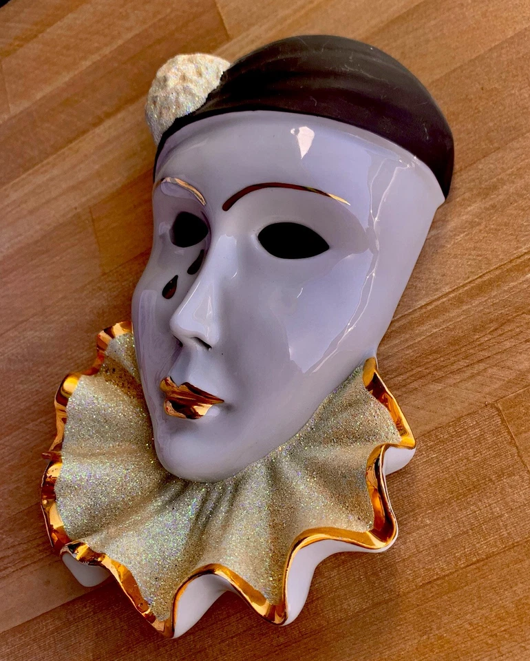 Máscara de cerámica Pierrot veneciana arte decoración arte colgante de pared - hecho a mano Foto 1 de 4