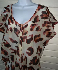 Gwen Stefani L.A.M.B. Sz MEDIUM Leopard Silk Cotton Tapered Blouse EUC - Picture 1 of 9