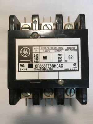 GE CR353FE3BH0AG 3 Pole 50A 600V Definite Purpose Contactor 24V Coil 50/60 Hz - Image 1 of 4