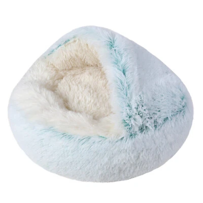 Pet Dog Cat Bed Round Plush Cave House Winter Warm Calming Sleeping Ultra Soft - Image 1 of 4