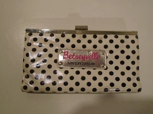 Betsey Johnson Betseyville Black /White Polkadot clutch wallet 3 compartments - Picture 1 of 5