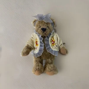 Plush Brown Bear With Flower Embroidered Coat 20 Cm In Height. Free Post - Bild 1 von 5