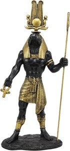 Ebros Black and Gold Egyptian Benevolent God Sobek with Crocodile Head Atef Crow - Picture 1 of 9