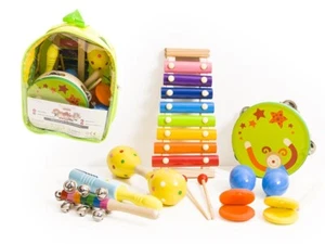 Musikinstrumente 7Stück Instrumente Holz im Rucksack Set für Kinder spielzeug - Bild 1 von 5