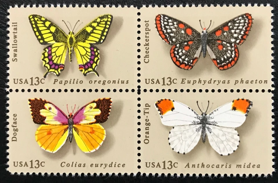 1977 Scott# 1712-1715 - 13¢ - Block of 4 - AMERICAN BUTTERFLIES - Mint NH  - Image 1 of 1