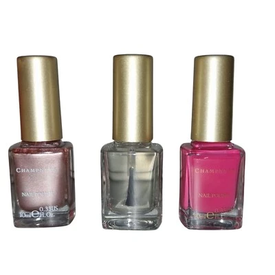 Champneys Nail Polish Set 3pcs – 2 Shades + Base & Top Coat 10ml Bundle