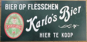 Karlo's Bier 20er Jahre belgisches Bier Werbeschild mit Etikett, Belgien, grün - Bild 1 von 1