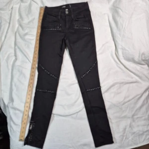 ETIENNE MARCEL STUDDED SKINNY JEANS MULTI ZIP SZ 25 BLACK 25x27 - Picture 1 of 16