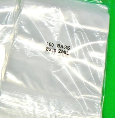 8"x10" Poly Bags 2 Mil Clear 100 Reclosable Plastic Squeeze Zip Top Slide 8 x 10 - Image 1 of 4