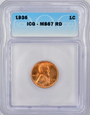 1936 P Lincoln Wheat Cent 1c - ICG MS-67 RED - Free Shipping! - Image 1 of 4
