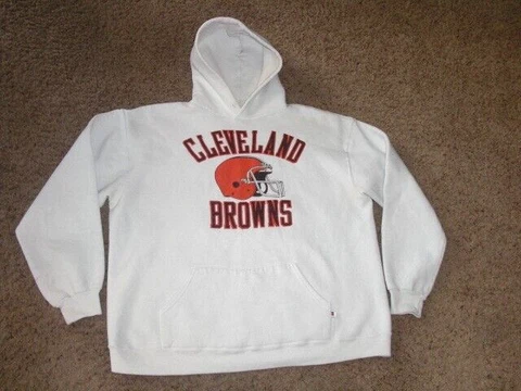 Vintage 90s CLEVELAND BROWNS white Russell Athletic made in USA Hoodie XL Cover