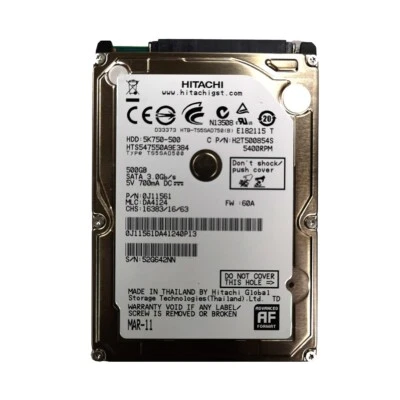 Hitachi 500GB HTS545050A7E380 5400RPM 2.5" SATA Internal Hard Disk Drive - Image 1 of 4