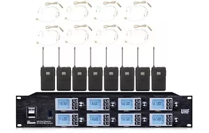 8 Channels Headset Microphone Wireless System UHF Stage Performance Wireless Mic - Picture 1 of 3