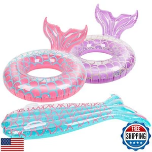 Coumy 3 Pcs Inflatable Mermaid Pool Floats,Inflatable Tube Rings for Pool,Bea - Picture 1 of 5