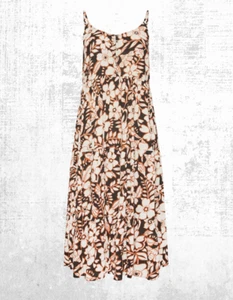 Ex Women's Curve Plus Size Leaf Print Crinkle Tiered Maxi Dress in Black Defect - Picture 1 of 6