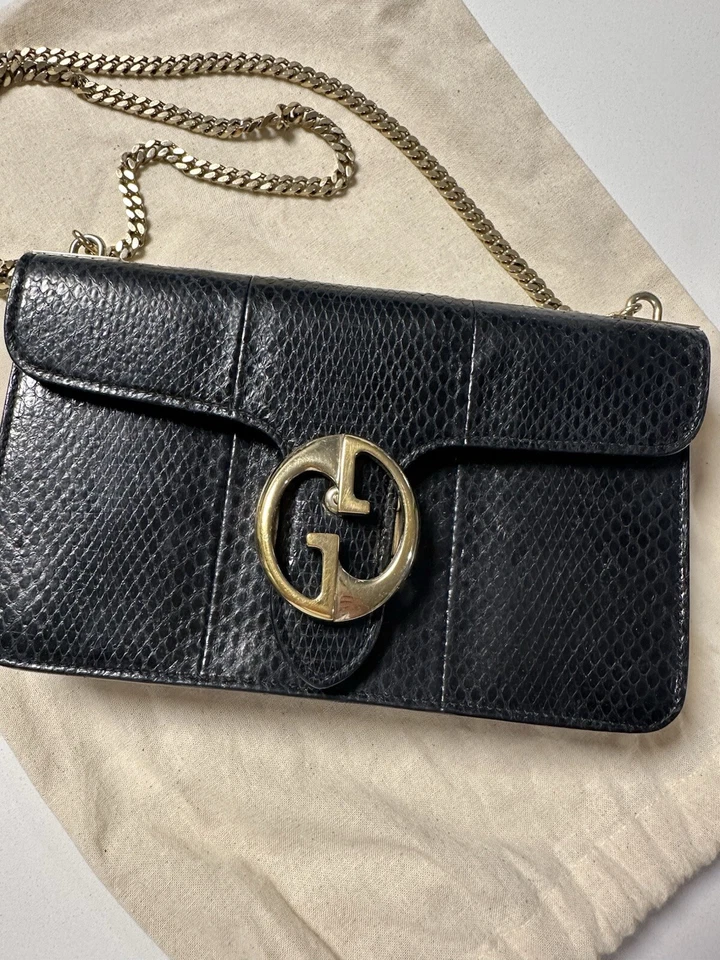 Gucci Python Leather Cross Body Shoulder Bag Gold Chain Gold Hardware Vintage - Image 1 of 4