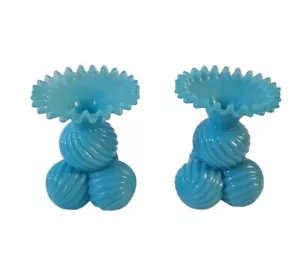 Vintage Chez Glas Vasen Franz Welz Kugelfuß blau selten 2er Set - Bild 1 von 7