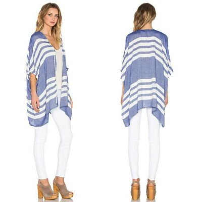 Three Dots Surf Blue White Striped Open Kimono Cardigan Size XS/S Foto 1 de 4