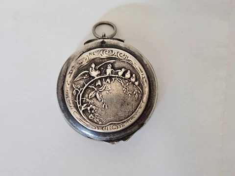 ANTIQUE VICTORIAN STERLING SILVER SNUFF PILL BOX LOCKET PENDANT RARE ! (No.ЮC74) Cover