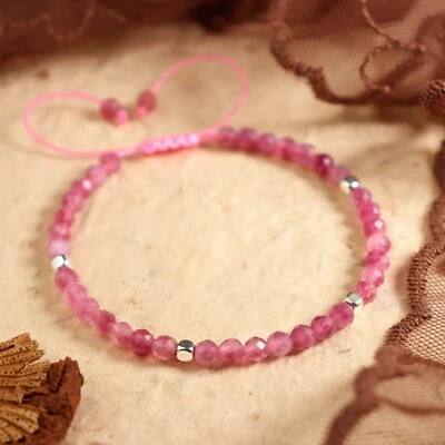 Natural Pink Tourmaline Tibetan Beads Energy Crystal Dainty Handmade Bracelet - Image 1 of 3