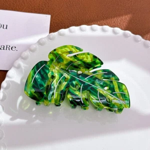 Green Leaf Hair Clips Plant Acetate Large Hair Claw Crab Hair Clip Hair Decor N - Picture 1 of 18