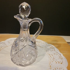 Cristal cortado vintage con tapón de 7" de alto para aceite o vinagre - Imagen 1 de 8