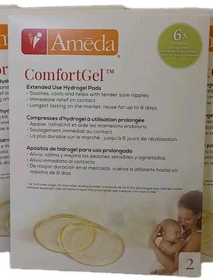 Paquete de 12 almohadillas de hidrogel de uso prolongado Ameda Comfort Gel, lactancia materna, reutilizables Foto 1 de 3