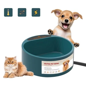 Heated Pet Water Bowl Cats Heated Water Bowl Thermostatic Control With Anti Chew - Picture 1 of 12