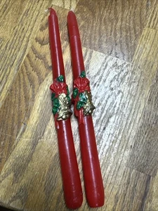 Vintage 1950's Wax Novelty Christmas Candles Candle Sticks Red Center decor - Picture 1 of 5