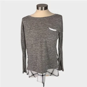 Suéter Style & Co. Petite PM Gris Brezo Claro con Blusa a Cuadros Dobladillo - Imagen 1 de 6