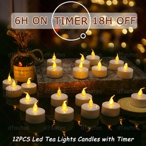 12x Candele Votive LED Tea Light Timer Senza Fiamma con Batterie - 200 Ore di Autonomia - Foto 1 di 15