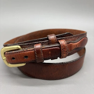 复古全粒面皮革皮带纯色黄铜扣棕色复古 80 年代 90 年代 38 — 第 1/4 张图片
