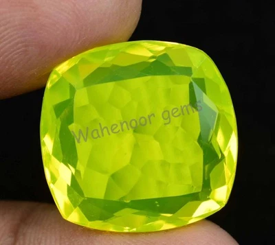Natural Neon Yellow Opal 28.35 Ct Cushion Certified Untreated Loose Gemstone - Image 1 of 4