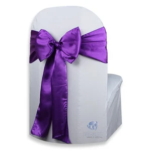 100 pcs Satin Chair Cover Bow Sash 108"x8" - Purple - Wedding Party Banquet sl - Picture 1 of 5