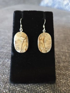 Picture Jasper With 925 Sterling Silver Earrings - Made In India - Picture 1 of 4