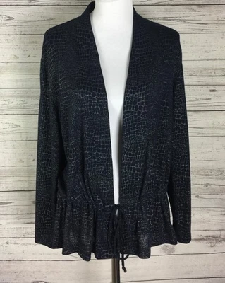 Chico’s Women’s Navy Blue Silver Open Front Drawstring Cardigan Jacket 3 (XL/16) Foto 1 de 4