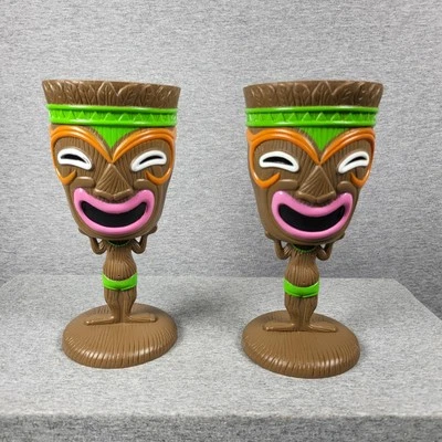 Par de tazas TIKI altas con vástago ¡muy coloridas! Cáliz marca Greenbrier Foto 1 de 4