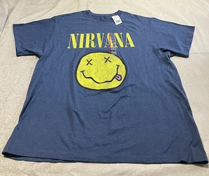 Nirvana Smiley Face T-Shirt, XXL, Heather Blue, Neu Mit Etikett - Bild 1 von 6