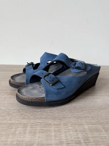 Sandalias de cuña Mephisto Elka cuero nobuck azul 40 para mujer 9 hebillas deslizables - Imagen 1 de 6